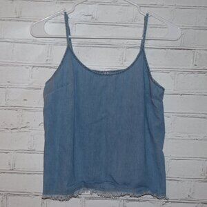 💙 Denim Tank Top · Size Small · Frayed Hem